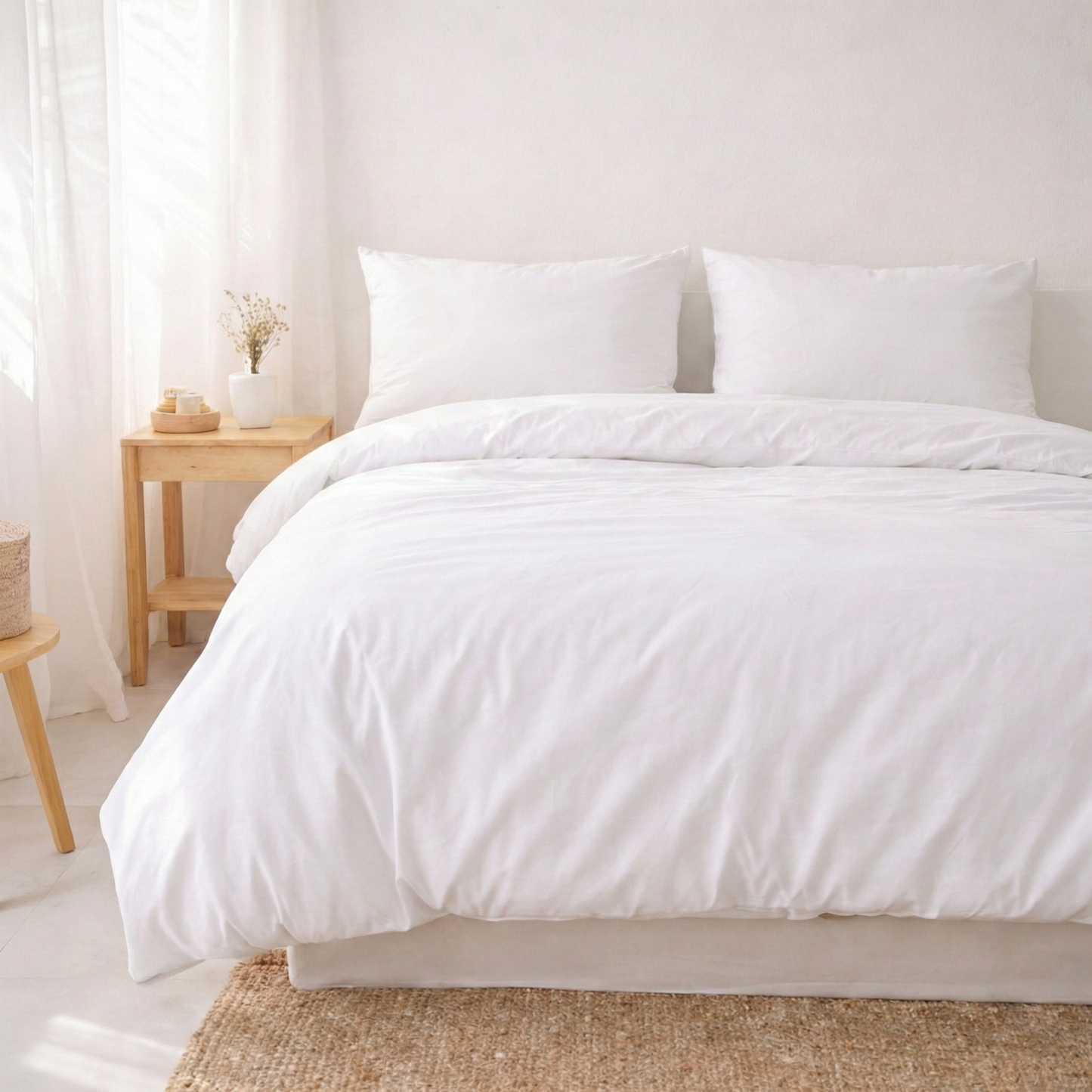Housse de couette et 2 taies d'oreiller (60x70) incluses - 100% Coton - Blanc