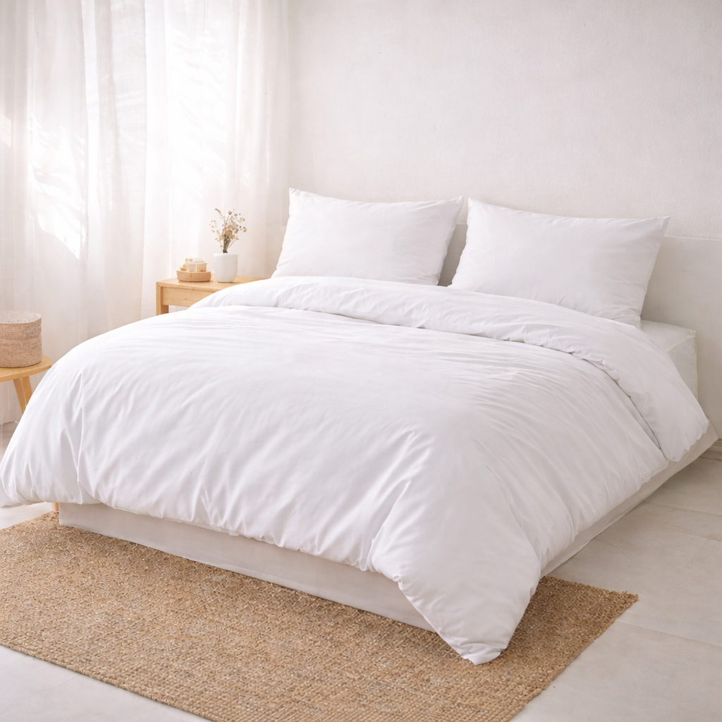 Housse de couette et 2 taies d'oreiller (60x70) incluses - 100% Coton - Blanc