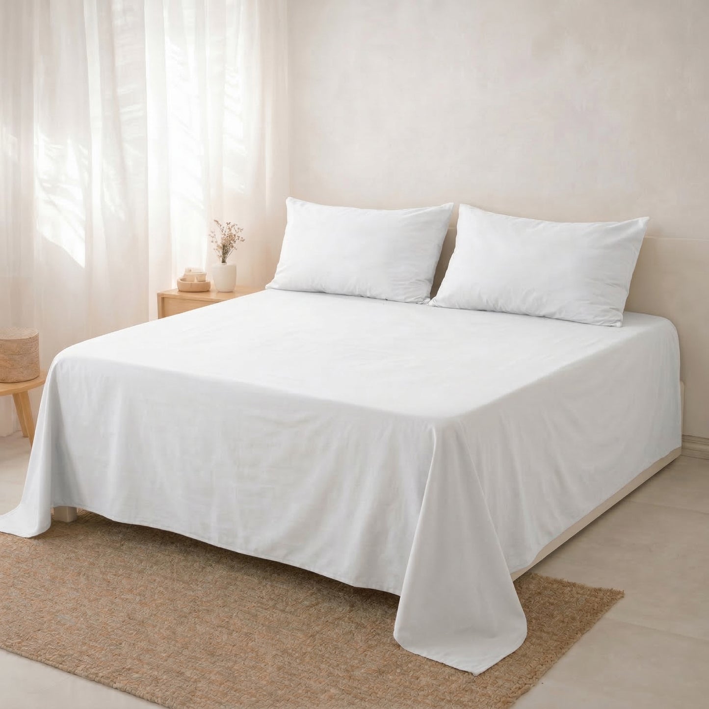 Drap de lit en coton - Blanc